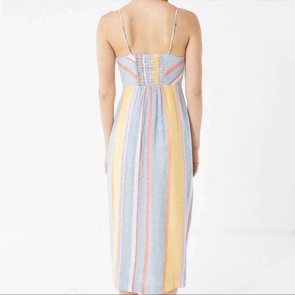 Urban Outfitters Linen Sundress XS Rainbow Colorful Button Front Beachy Vacay - Picture 4 of 12